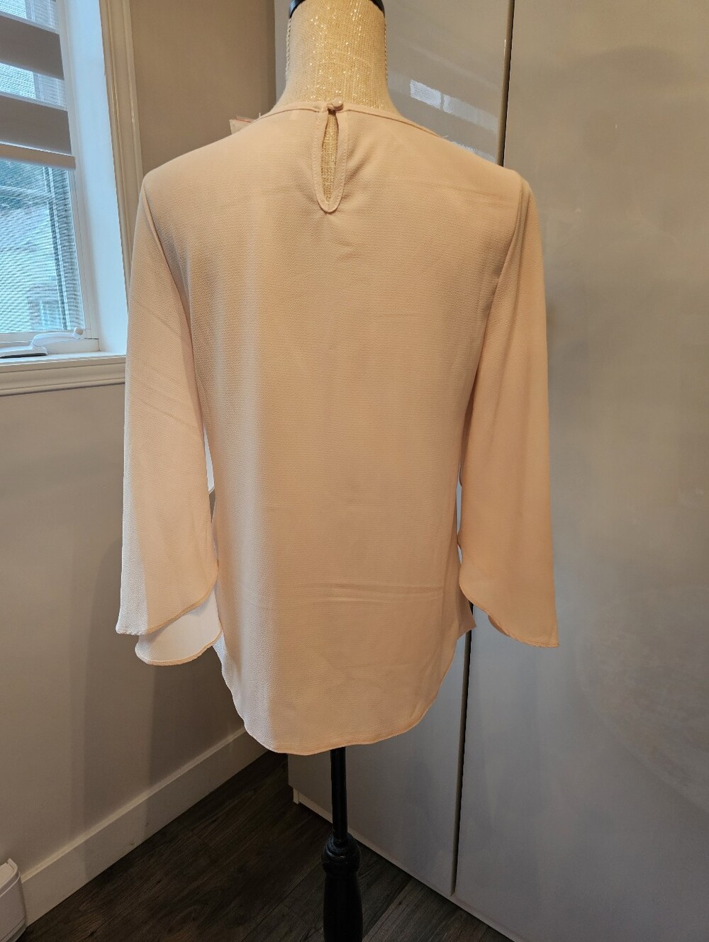 Mandee Embellished Neck Ruffled Sleeve Blouse - Blush. Small - Picture 3 of 6